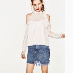 Zara sheer tie neck cold shoulder top